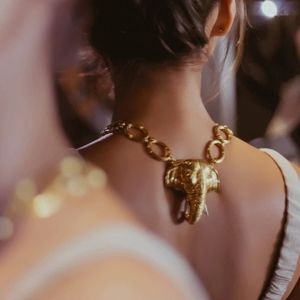 Elephant Reversible Statement Jewel Necklace Lapiz 18K Plated